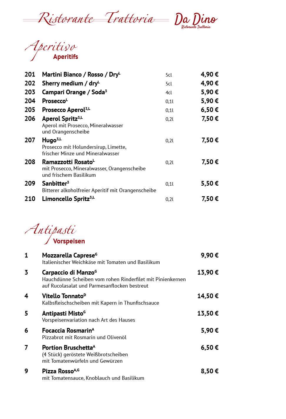 Restaurant Da Dino Sangerhausen Speisekarte 2